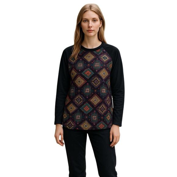 Lularoe Geometric Print Randy Baseball T-Shirt Top Women's Size XXS NEW - Picture 1 of 7